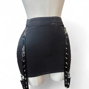Killstar Black Glitter Mini Skirt with Custom Spiked Straps